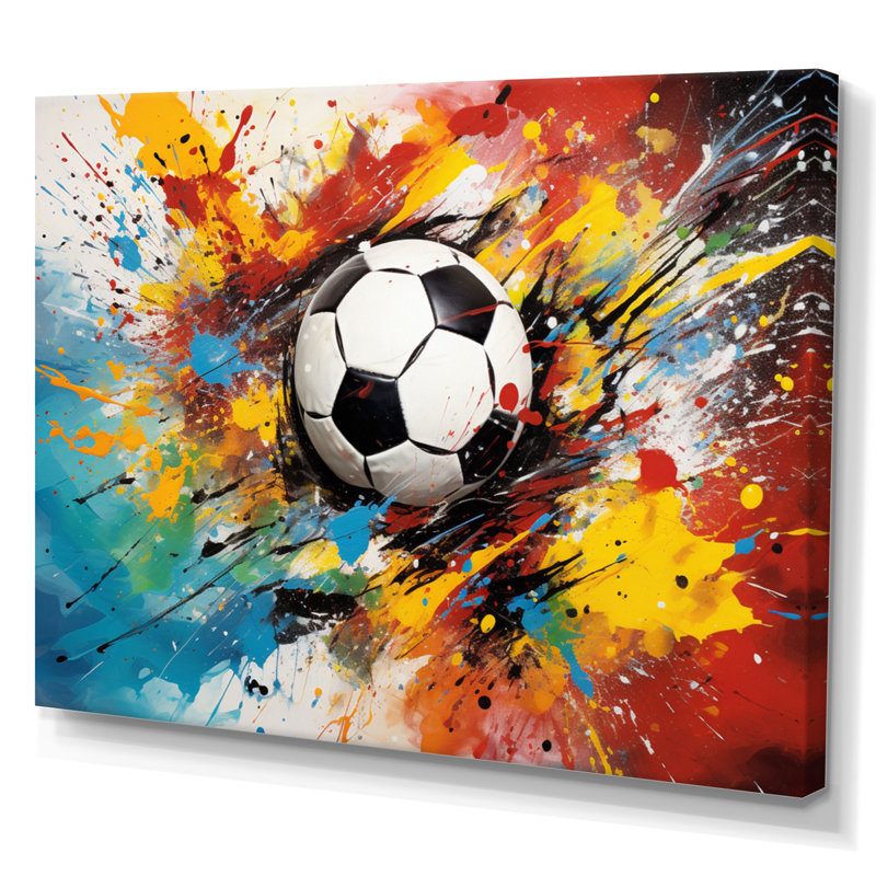 Abstraction soccer ball - décoration murale soccer, Toile tendue, H 16 po x l 32 po x P 1 po