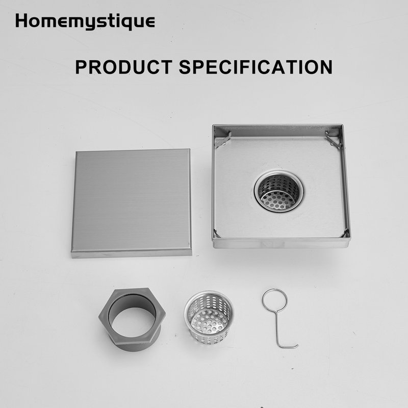 6 po Drain de douche carré en acier inoxydable avec couvercle à fente et couvercle de grille amovible en nickel brossé