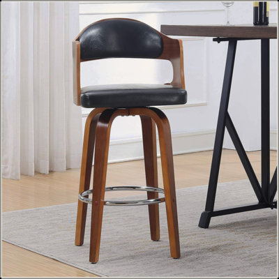Wood And Faux Leather Mid-Century 27-Inch Counter Seat Height Swivel Barstool