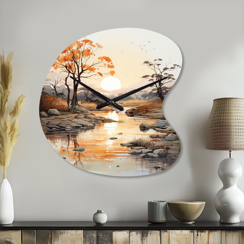 Horloge murale orange, gris, africain, vallée, paysage africain, Grand