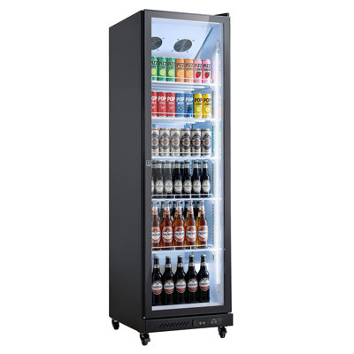 Commercial Merchandiser Refrigerator, 12.4 Cu.Ft / 350 L Glass Door Display Refrigerator, Upright Beverage Cooler Fridge with 5 Adjustable Shelves, Soft LED Light & Casters for Homes Shops Bars