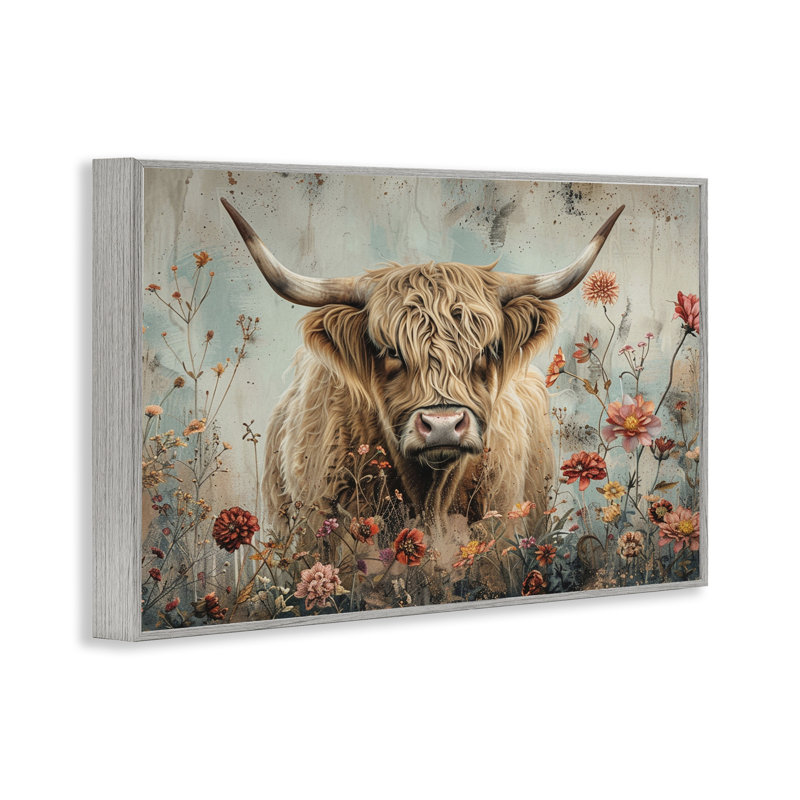  Vache printanière Highland Cow, art de la giclée par LSR Design Studio, H 20 po x l 30 po, Estampe numérique Farmhouse
