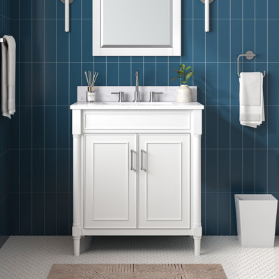 Meuble-lavabo sur pied simple 30 po avec plateau en pierre reconstituée Guider