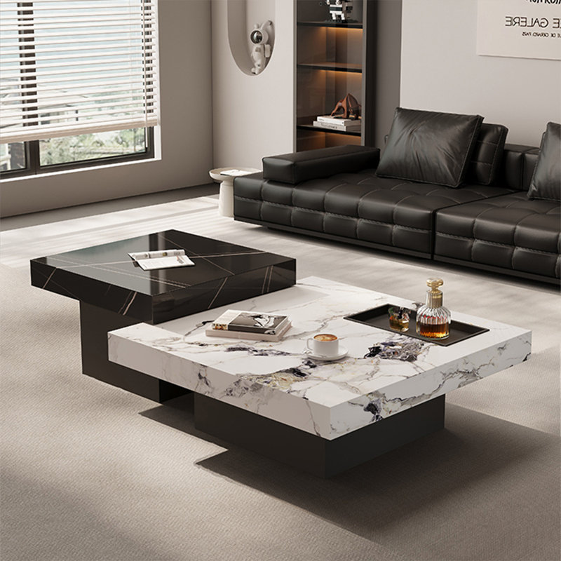 Table de bout en pierre de style italien., Blanc/Noir