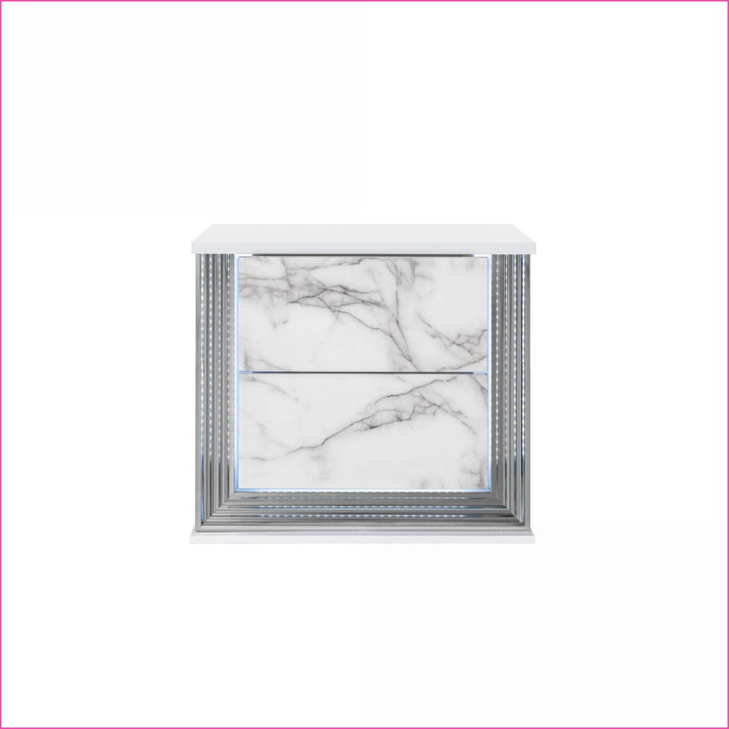 Table de chevet moderne en marbre blanc lune avec lumières DEL