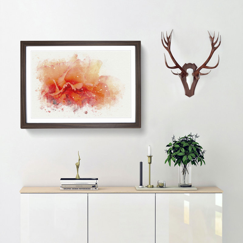 Orange Carnation Flower in Abstract - Picture Frame Graphic Art Print, 36cm H x 48cm W x 2cm D, Walnut Framed
