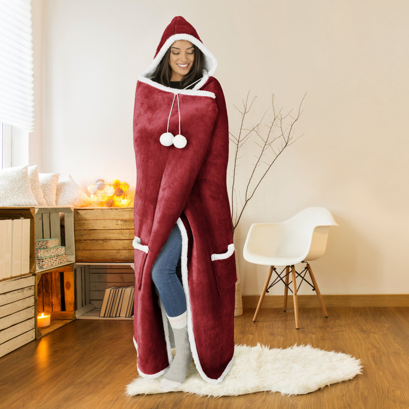 Cozy Home par S & Co. Couverture à capuche, Rouge