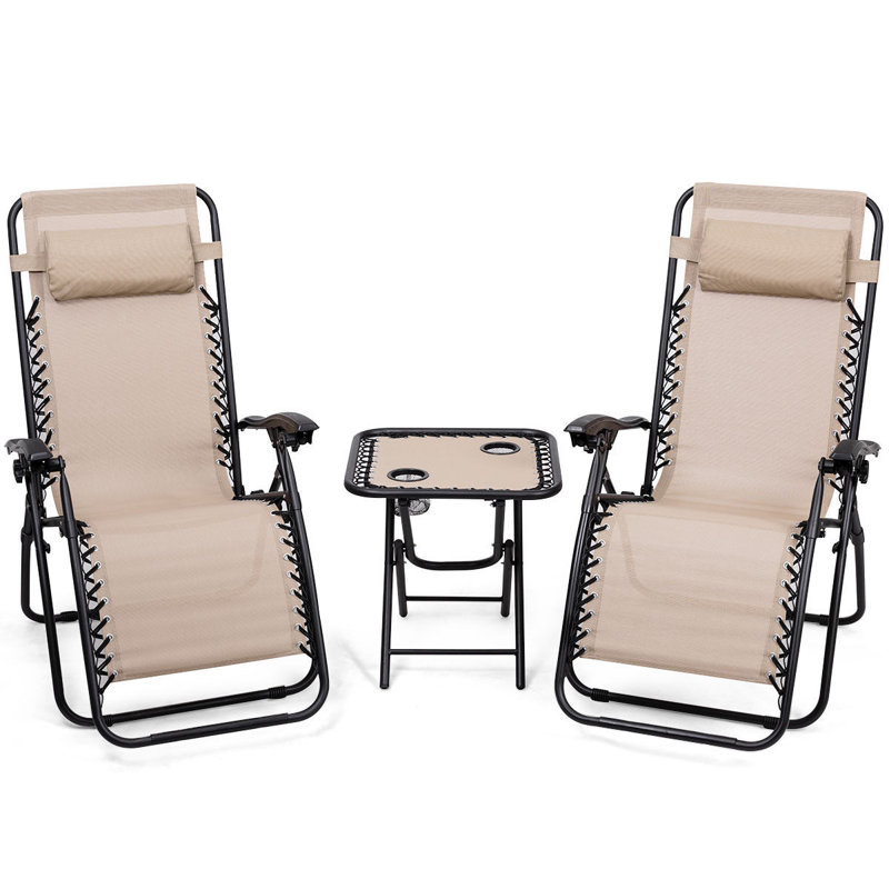 Kahleesi Outdoor Chaise Lounge Set with Table, Beige