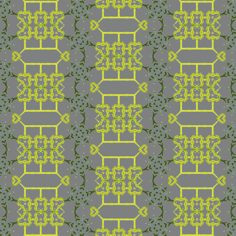 Arachné | Papier peint treillis Modern Chinoiserie, Gris / vert / jaune / bleu sarcelle