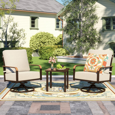 3-Piece Modern Outdoor Conversation Set with Swivel Rocking Chairs and Coffee Table, Featuring 6" Thick Cushions