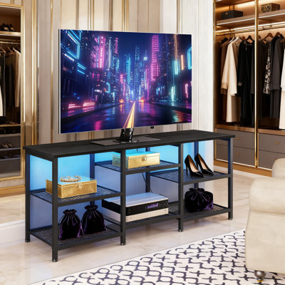 TV Stand With Built-In Power Outlet And LED Lights, Entertainment Center With Adjustable Shelves And Open Storage For 55 Inch Tvs, Media Console For Living Room And Bedroom