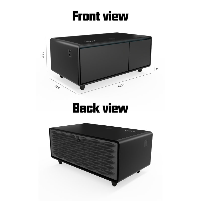 Smart Coffee Table with Fridge Drawer Wireless Charging and Bluetooth Speakers, Black