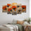 Blanc et orange, coucher de soleil, chardon, harmonie III - chardon, art mural - ensemble d'art mural traditionnel 5 pièces