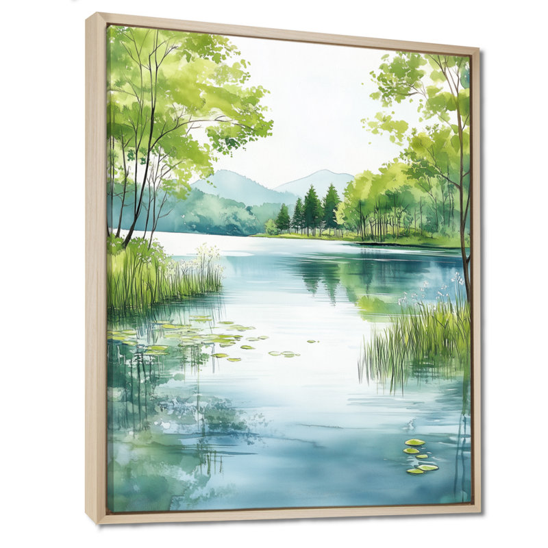 «Spring Lake Light I - Green Cottage», art mural, H 20 po x l 12 po, Cadre naturel flottant