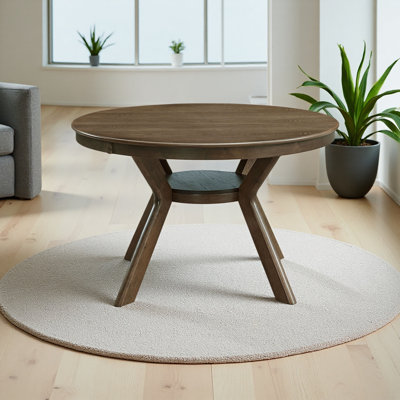 Table de salle à manger 47,24 "en bois d'hévéa rond pour 4-6 personnes avec base à tréteaux en bois, table de salle à manger moderne