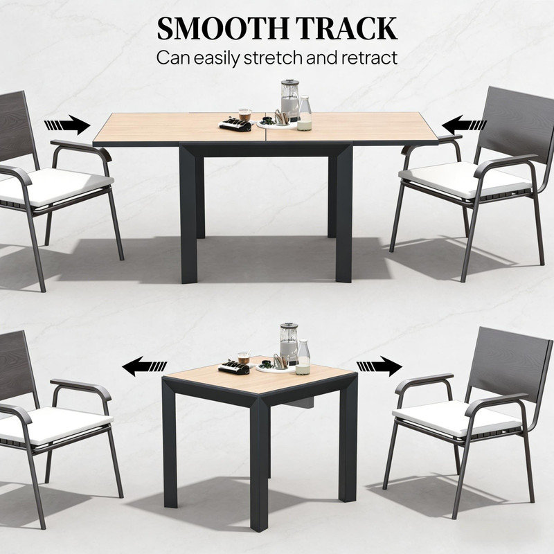 Table de salle à manger d'extérieur moderne extensible, table de patio à lattes