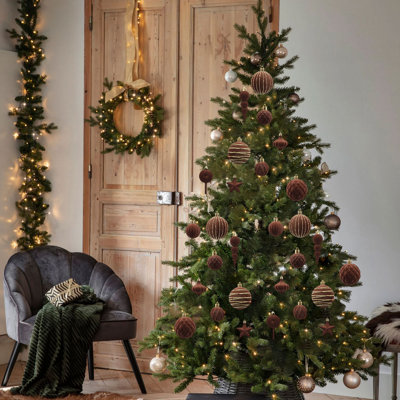 Décorations de Noël en velours, ensemble de 24 boules de Noël floquées, décorations de sapin de Noël de styles variés, utilisables également pour d'autres fêtes.