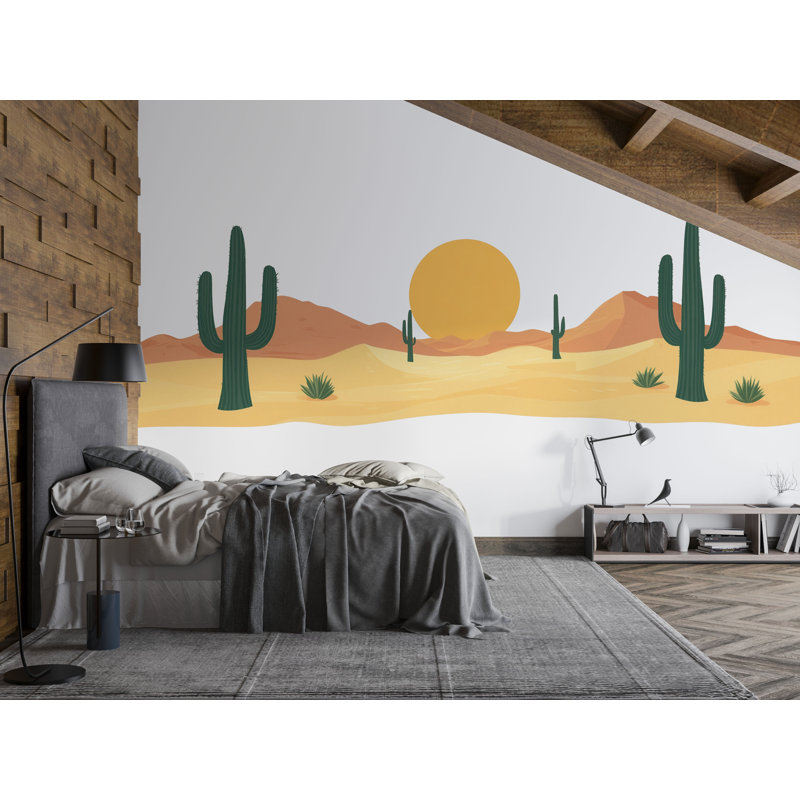 Desert Cactus Wall Decal, Boho Desert Wall Sticker, Southwest Wall Art, Bedroom Wall Mural, Sun Desert Decor, 534Mv