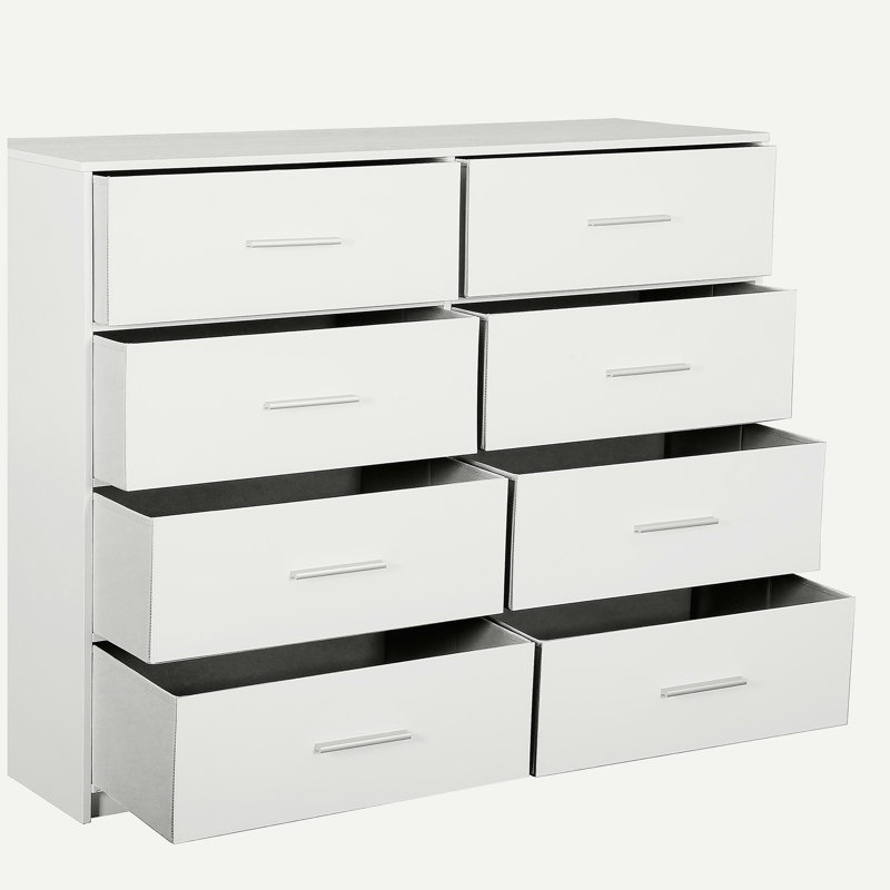 Commode 8 tiroirs avec grands tiroirs en tissu, blanc