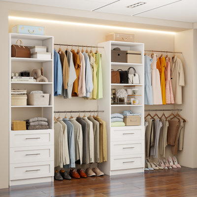 6FT-15FT Closet System with 6 Wooden Drawers, Custom Closet Organizer System with 8 Expandable Rods & Adjustable Shelves