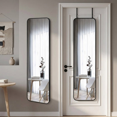 47x14'' Full-Length Black Aluminum Frame Mirror for Door or Wall