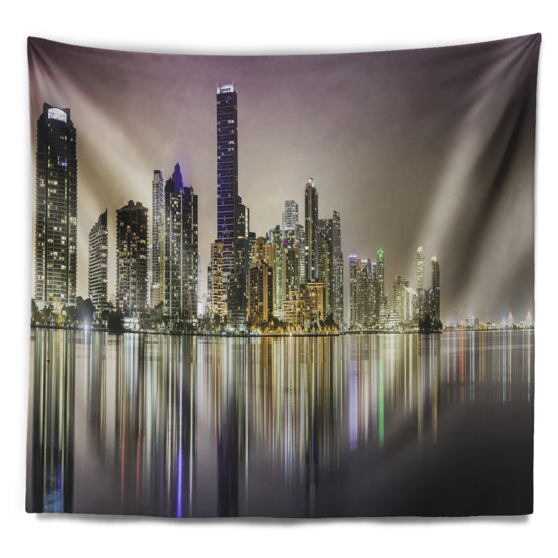 Tapisserie de panorama et suspension murale miami night, H 32 po x l 39 po