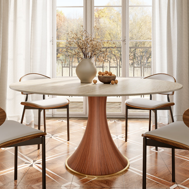 Table de salle à manger en pierre Travertine, Noyer, 29,52 po H x 47 po L x 47 po l
