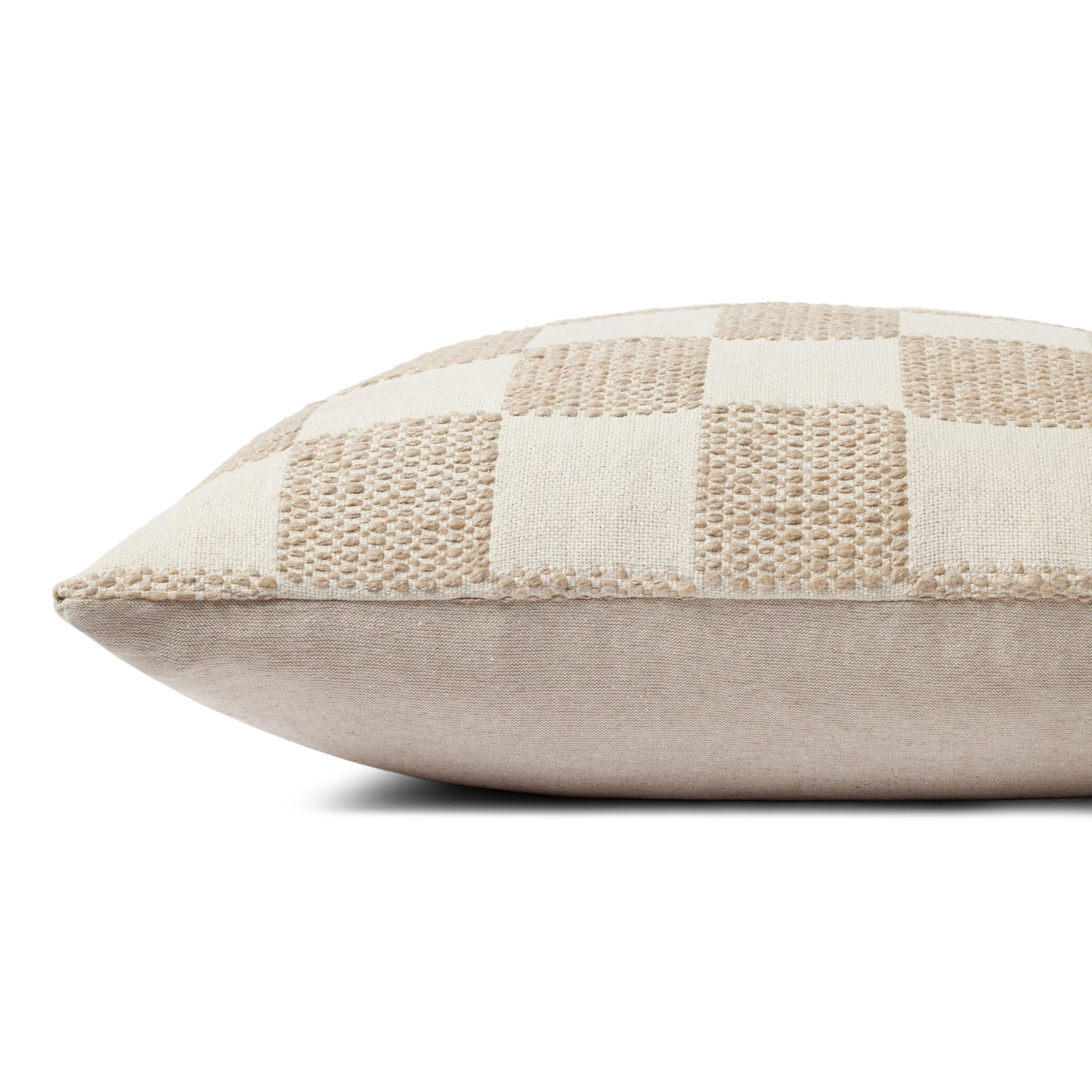 Checkered Cotton Throw Pillow, Down, Beige