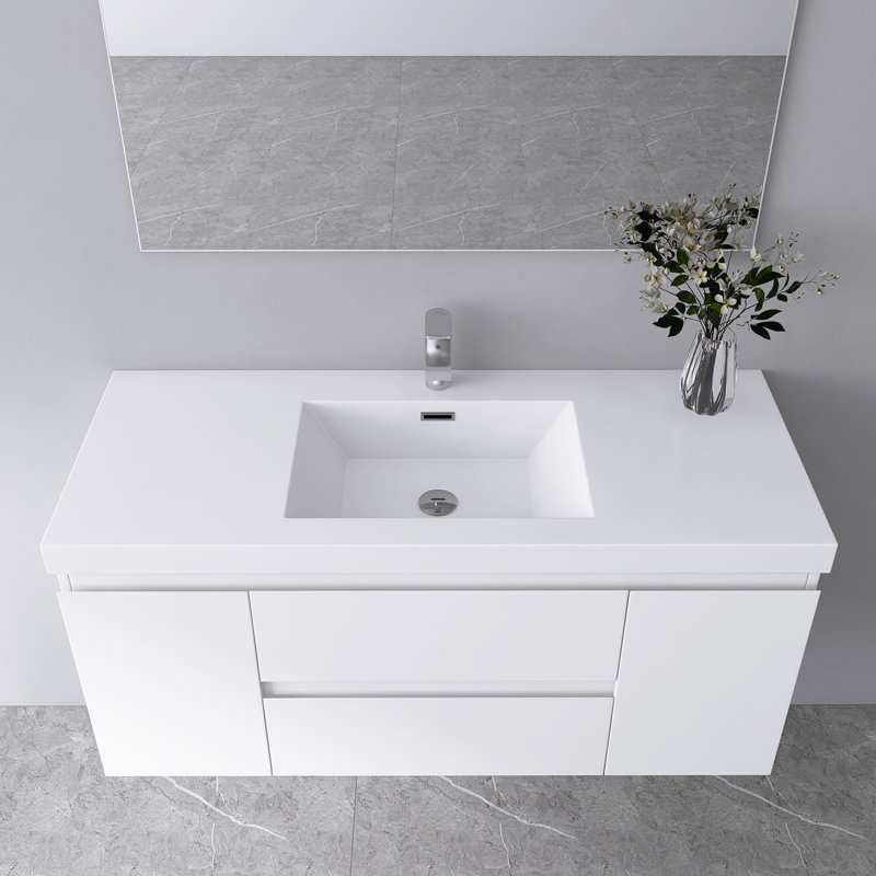 Armoire de salle de bain murale 48 "Minimalist, Blanc lustré
