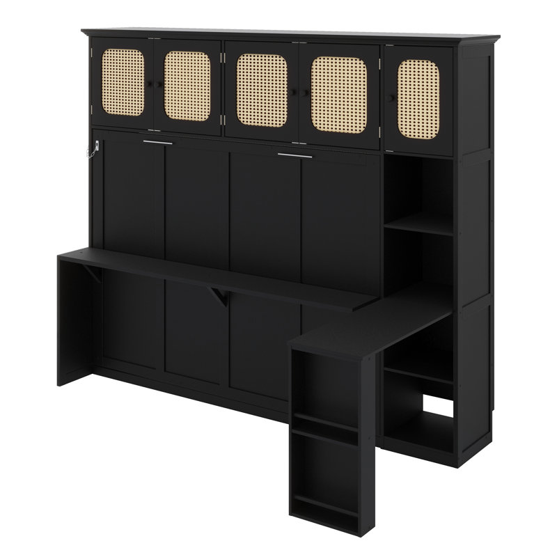 Lit escamotable mural Murphy avec bureau et armoires pour bureau personnel, Black