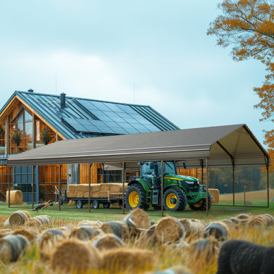 20 X 30ft Galvanized Steel Carport Heavy Duty With Sidewall- All-weather Shelter For Cars, Trucks, Rv, Snow & Uv Protection