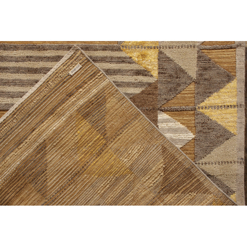 Scandinavian Hand Knotted Wool Geometric Area Rug, Rectangle 10' x 14'
