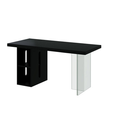 Table rétro vintage en pin noir avec armoire de rangement creuse à un côté et supports en acrylique, polyvalente pour tous les cas de figure