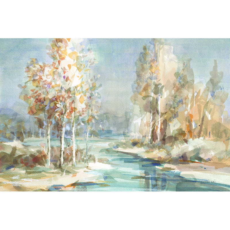 Rivière qui coule - peinture sur toile tendue, H 8 po x l 12 po