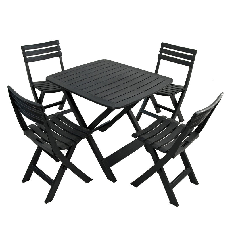 Brescia Folding Table with 4  Chairs Garden Set, Anthracite