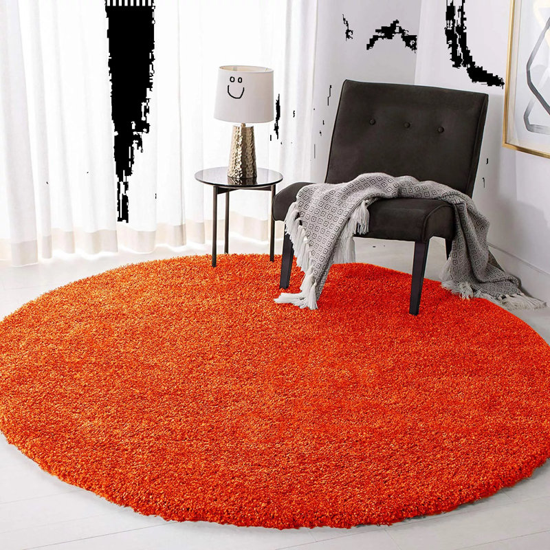 Solid Colour Shag Area Rug, Round 120 cm