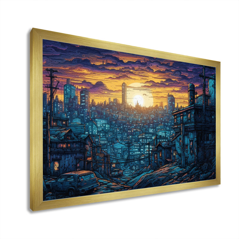 «Blue and Yellow Elegance In Expanse I», reproduction d'art sur toile, H 12 po x l 20 po x P 1 po, Encadrement doré
