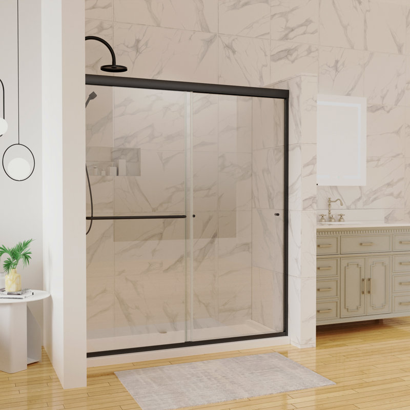 Porte de douche 60 "x l 70" avec porte en verre transparent et poignée, Noir