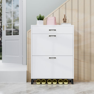 Armoire de rangement pour chaussures pour le vestibule, range-chaussures autoportant avec 2 tiroirs rabattables, range-chaussures dissimulé pour garde-robe de couloir