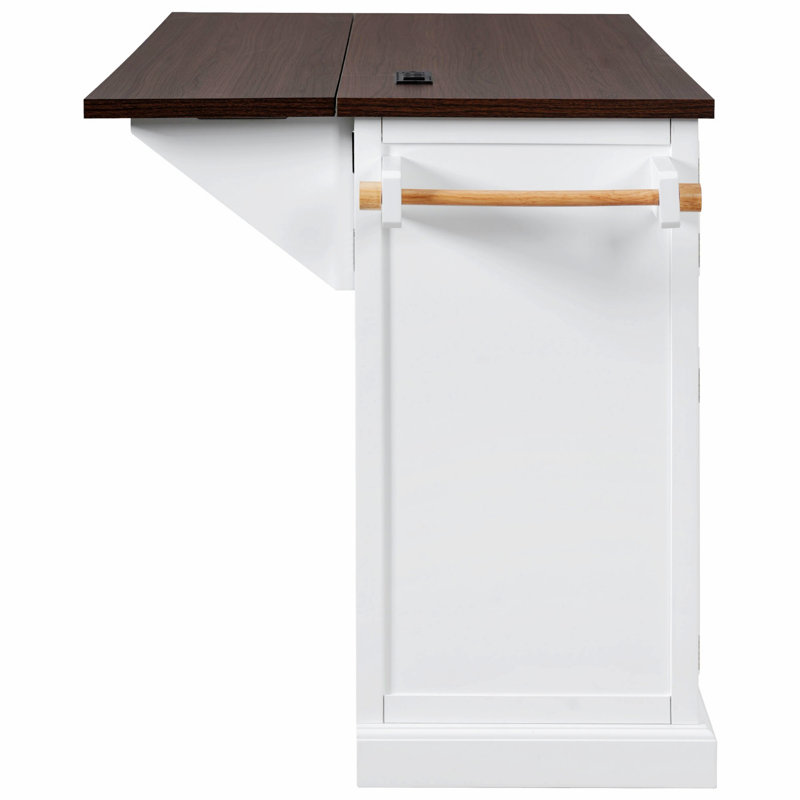 Kitchen Island With Drop Leaf And Power Outlet, Kitchen Storage Cart With Shelves, Rolling Kitchen Island With 4 Wheels