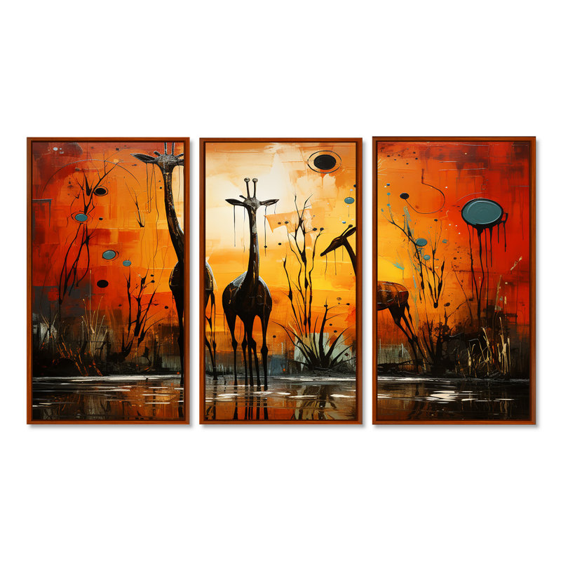 Culleen - Ensemble de décoration murale girafe, Cadre flottant brun, H 32 po x l 48 po x P 1 po