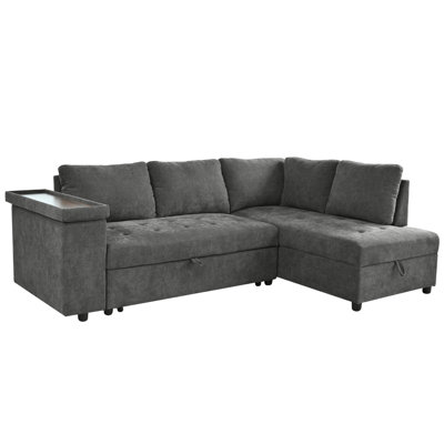 Canapé en L de 91,5 po avec lit escamotable et canapé-lit modulaire avec rangement caché Mirod, large accoudoir avec rangement, pour salon, appartement, chambre à coucher, bureau