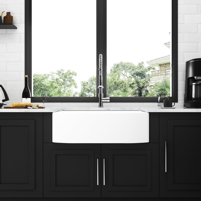 Lavabo en céramique 30 po blanc - Tablier à bord arqué, élégante cuve simple gracieuse