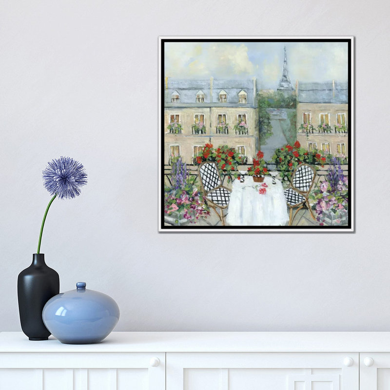 «Paris Veranda» par Sally Swatland - reproduction d'art, Toile blanche encadrée, Pas de tapis, H 18 po x l 18 po x 1,5 po