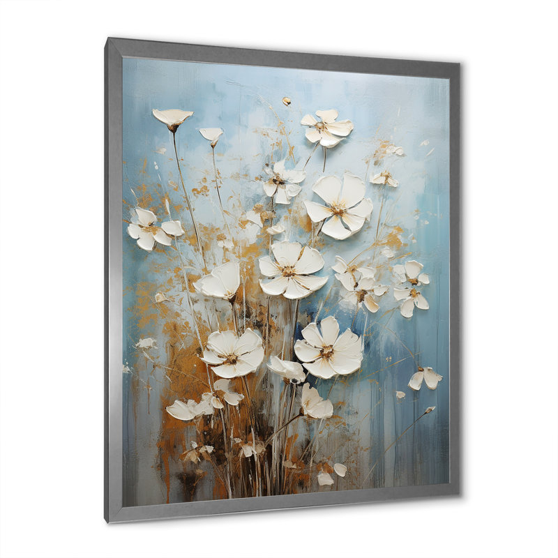 Scérène de fleurs sauvages en fleurs sur toile, Cadre simple argenté, H 44 po x l 34 po x P 1,5 po