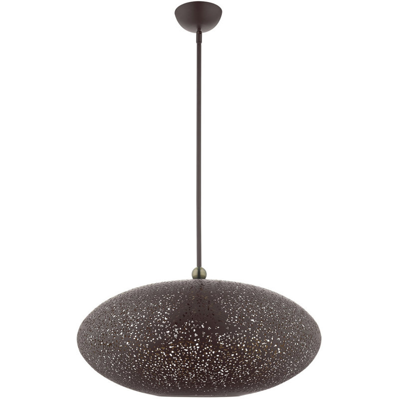Mini Globe Crystal LED Pendant in Bronze with Antique Brass Accents