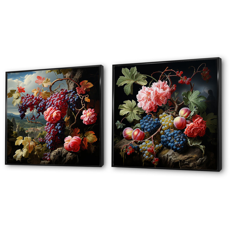 Ensemble de 2 peintures murales Renaissance I, Cadre flottant noir, H 16 po x l 33 po x P 1 po