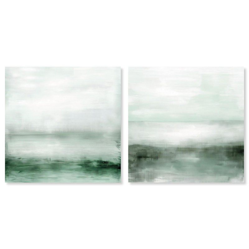 Mirrored Glow Set Canvas Print Blue And Sage Wall Decor Set by Art Remedy, Black Frame, 12 x 12, H 12 po x l 12 po