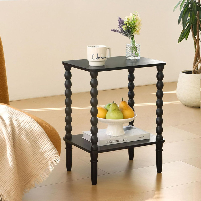 Side Table, Small End Table With Storage Shelf, 2-Tier Small Coffee Tables Living Room For Bedroom, Narrow Spaces, Black