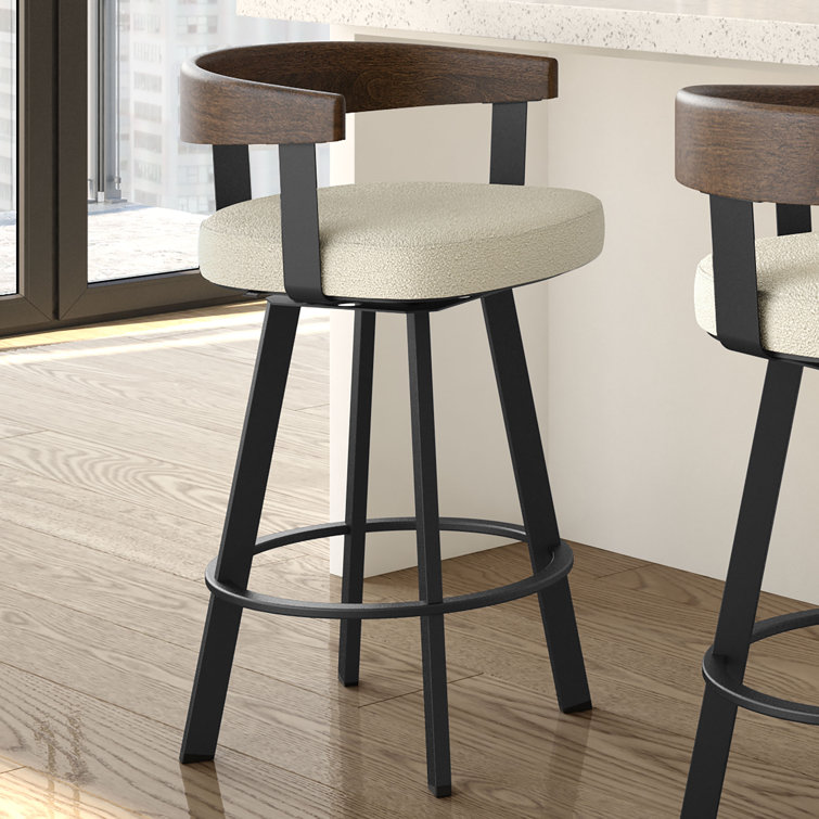 Drees Swivel Upholstered Counter & Bar Stool with Wood Backrest